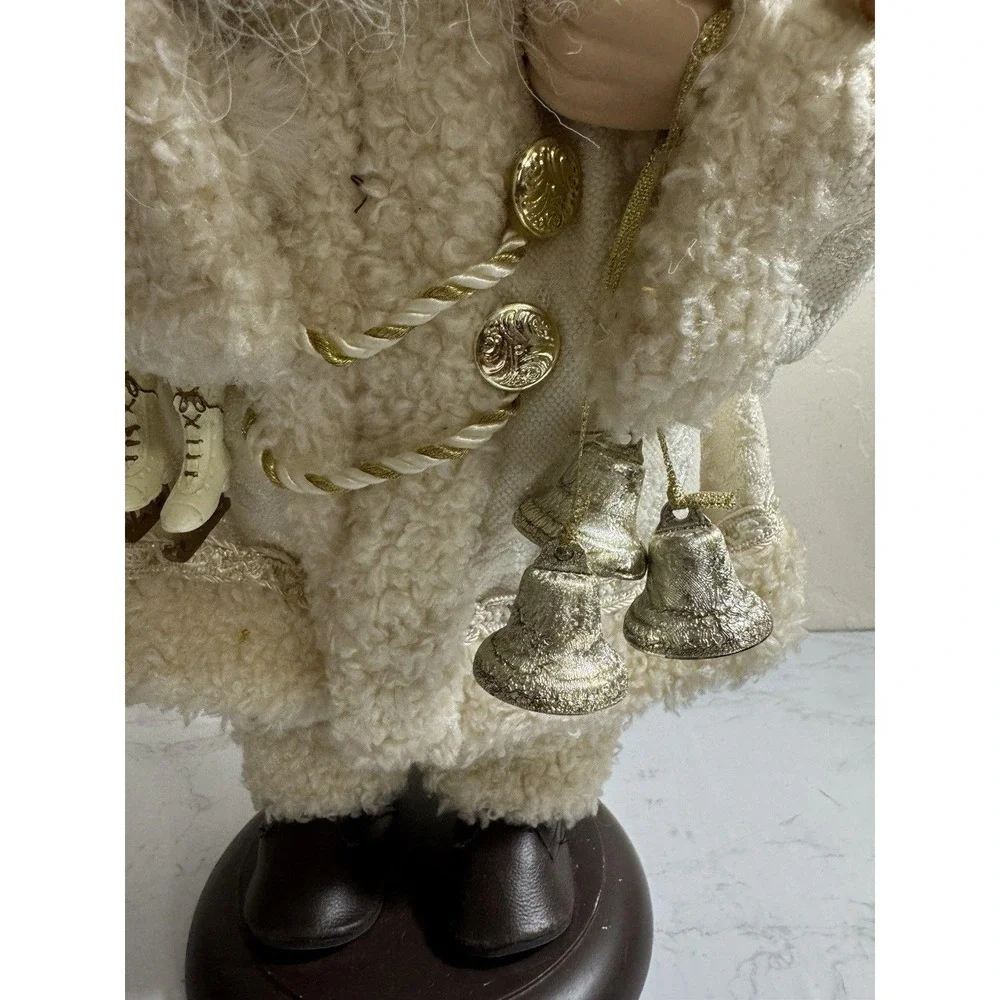 Vintage Elegant Santa Figurine Porcelain Embellished Ice Skate Doll Bear 16